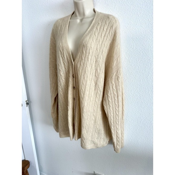 Reformation Cashmere Cardigan NWT Giusta Oversized Sweater Beige Sz L Cable Knit - Picture 4 of 9